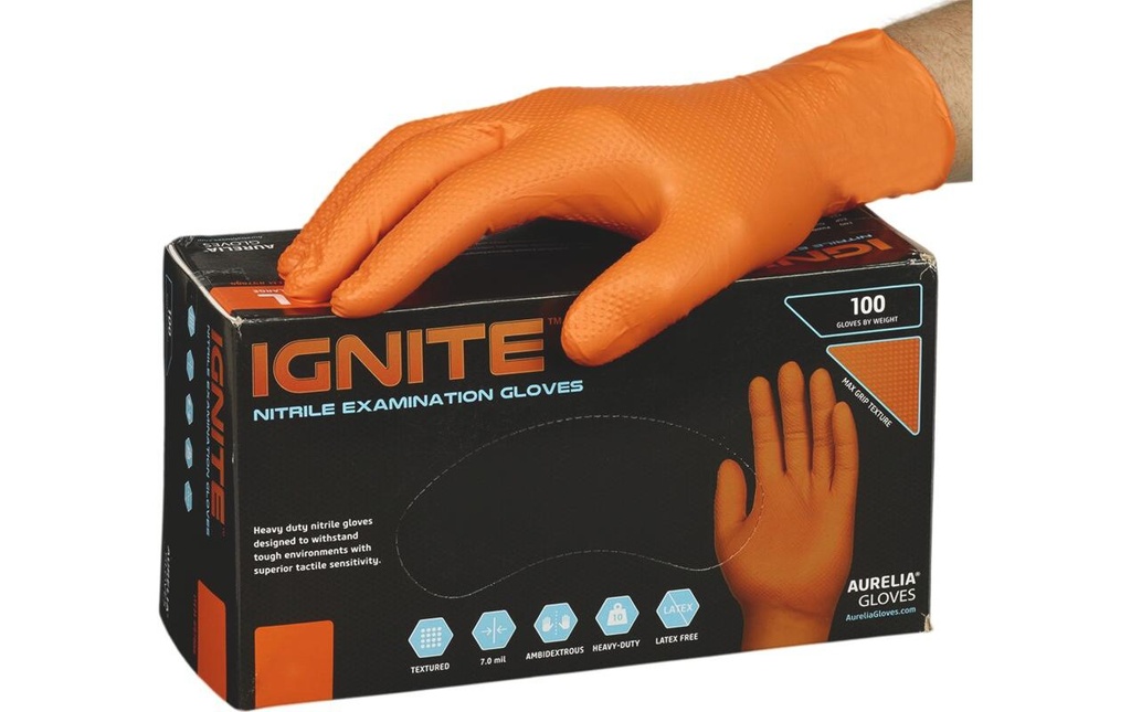 IGNITE Gant jetable Max Grip Nitrile, M, Orange, 100 Pièce/s