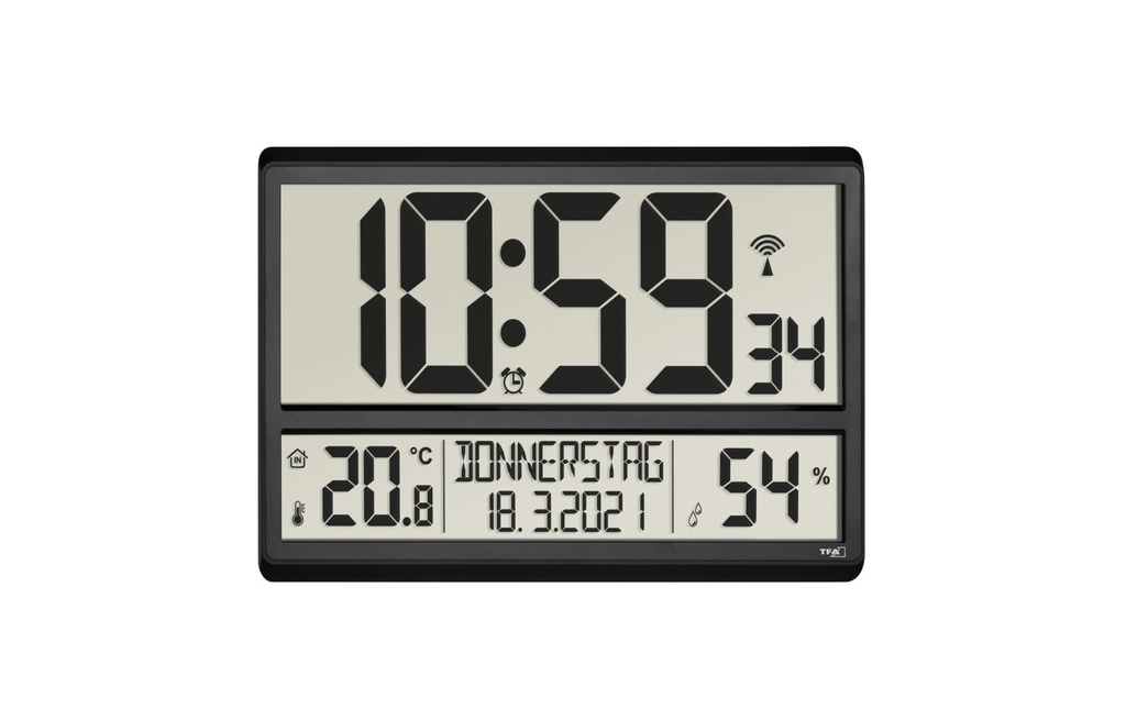 TFA Dostmann Horloge murale radio XL avec climat ambiant Noir
