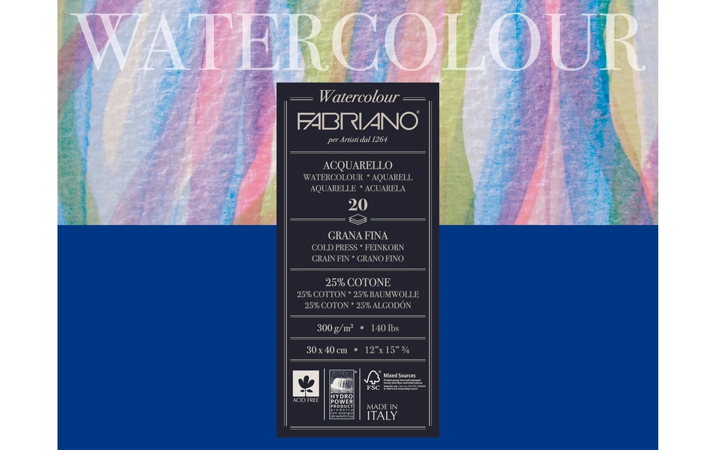 Fabriano Bloc aquarelle 30 x 40 cm, 300g/m², 20 feuilles