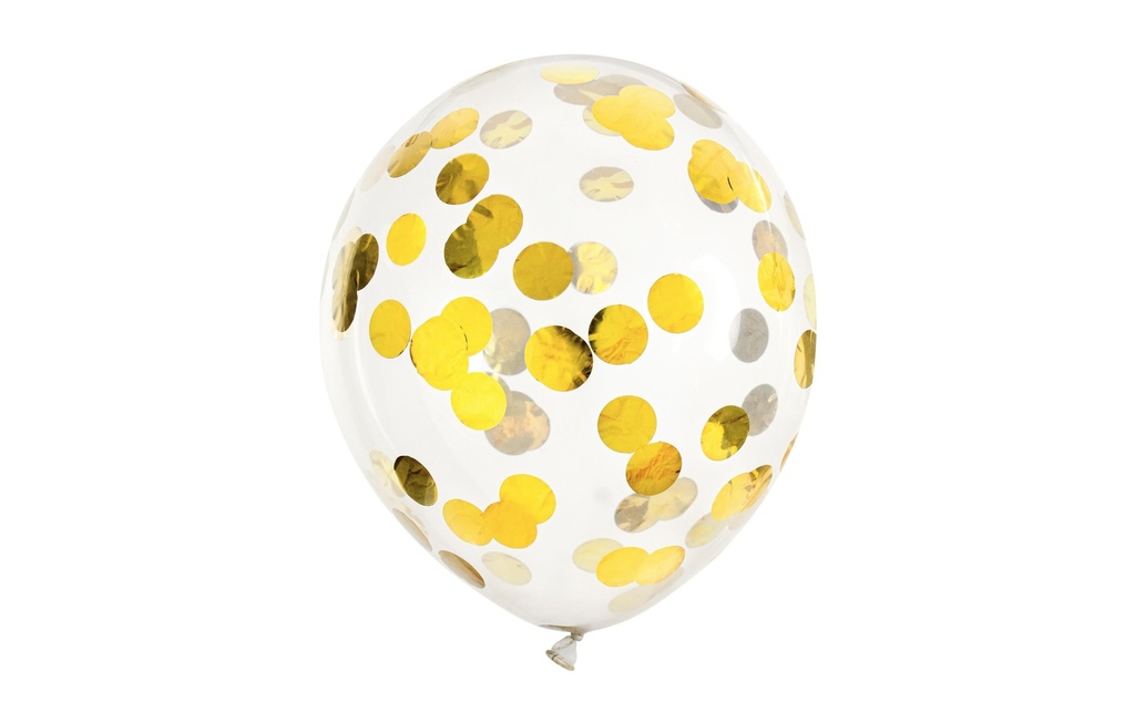Partydeco Ballon de baudruche confettis rond Ø 30 cm, Transparent/Doré
