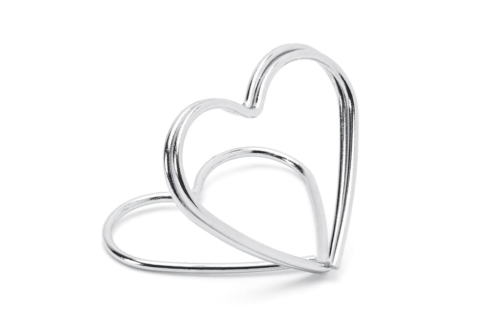 Partydeco Marque-place de table Coeur du support 2.5 cm, 10 pièces, argent