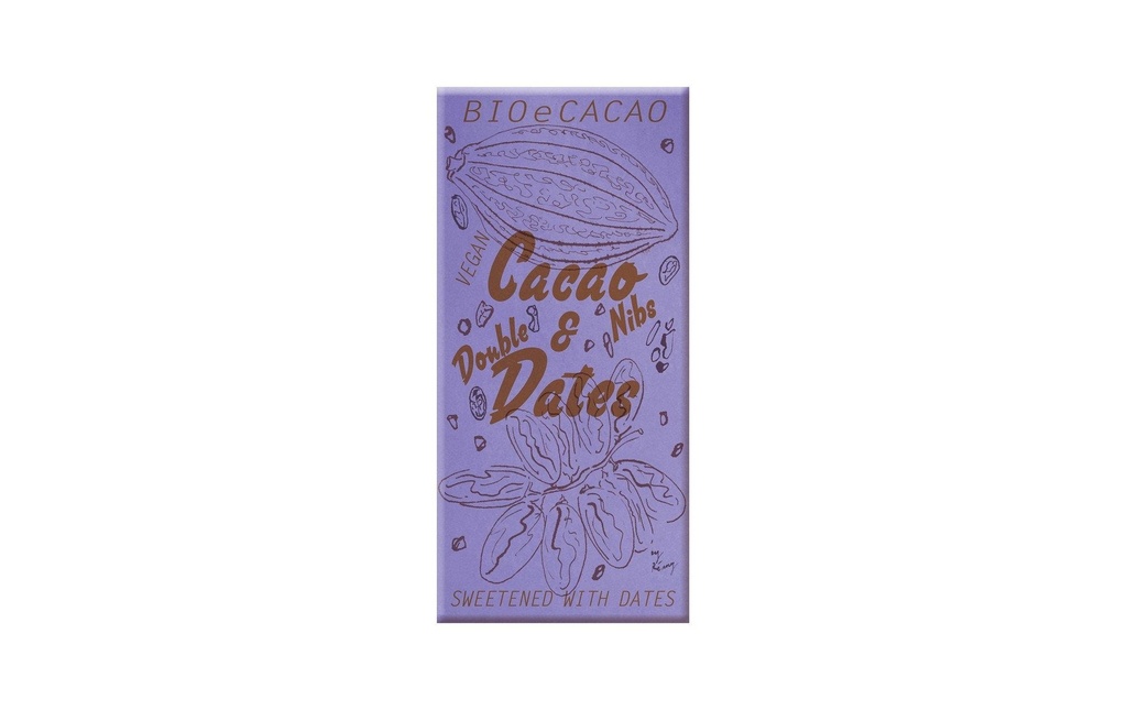 BioeCacao Chocolat aux dattes Double Dates Nibs 51%. 90 g
