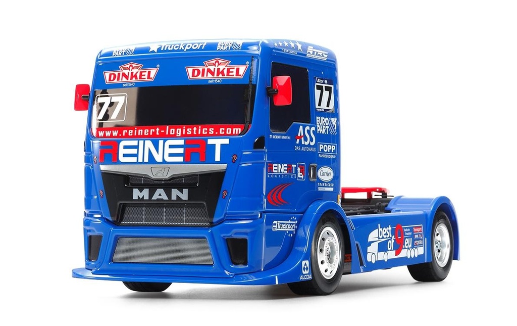 Tamiya Camion de course MAN TGS Reinert Racing TT-01E 4WD Kit de construction avec ESC, 1:14