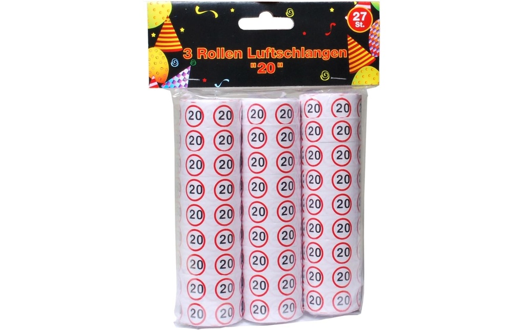 Trendcompany Serpentins 20e anniversaire 3 rouleaux, 27 pièces