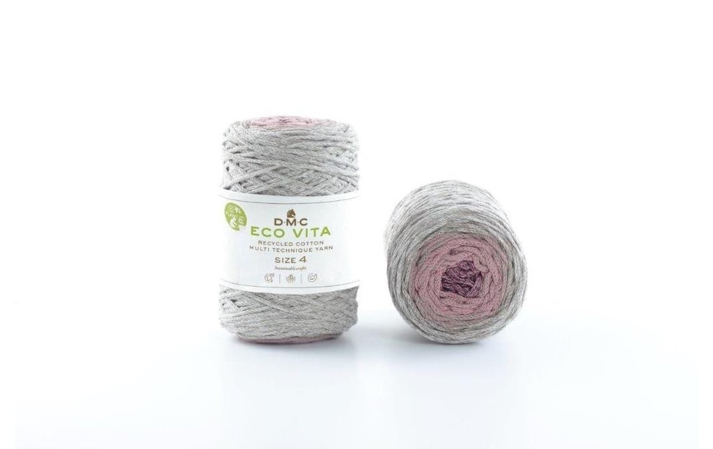 DMC Laine Nova Vita Cordon Macrame 2 mm 250 g Gris; Rose pâle