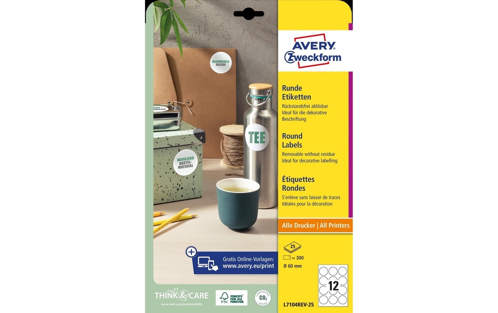 Avery Zweckform Étiquettes rondes Ø 60 mm, 25 feuille