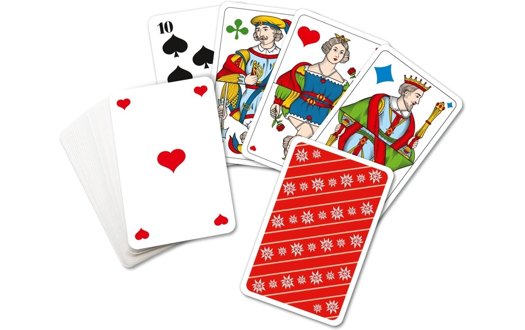 Carta.Media Jass Cartes de piquet avec grands chiffres 4 couleurs