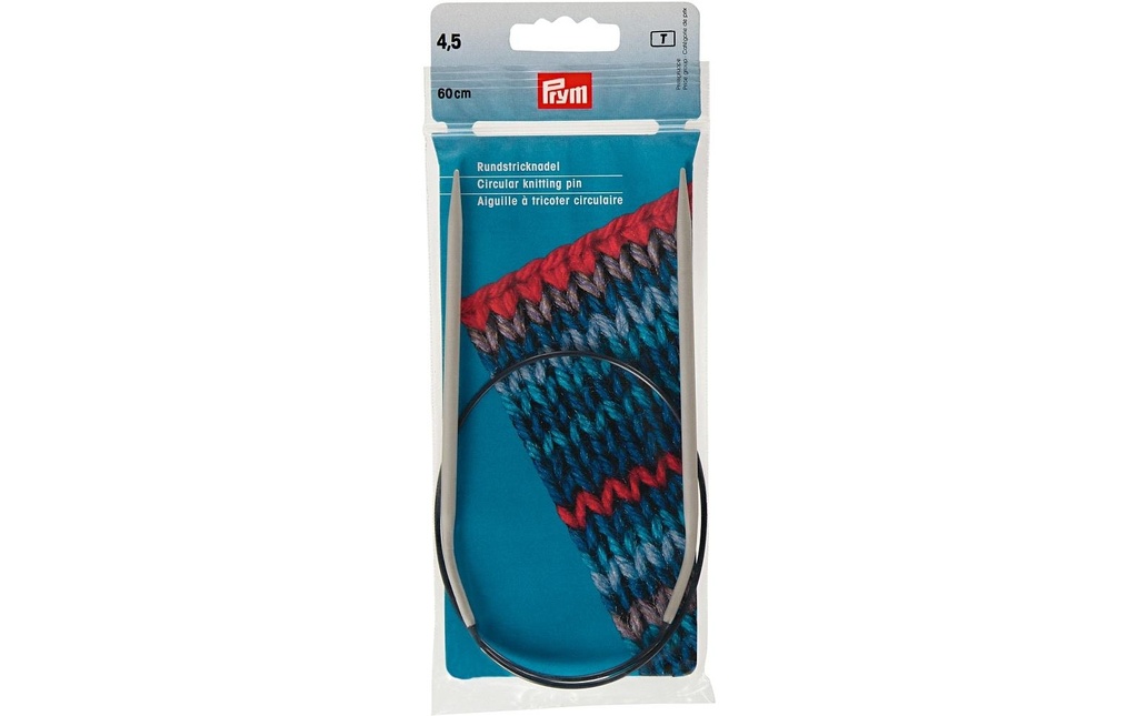 Prym Aiguille à tricoter circulaire Alu, gris 4.50 mm x 60 cm, 1 pièce