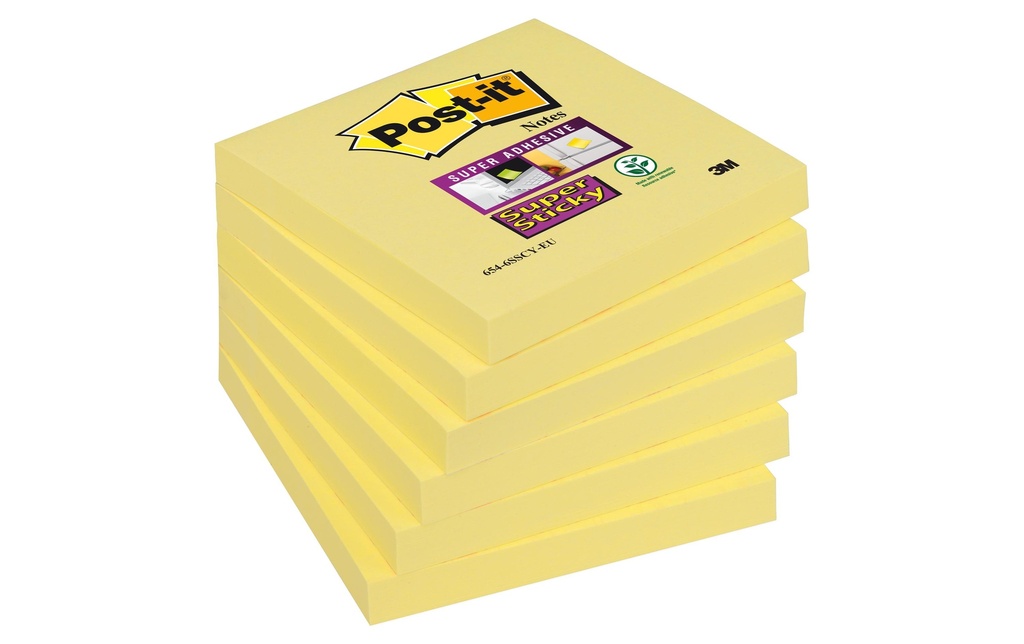 Post-it Fiche de bloc-notes Super Sticky 7.6 x 7.6 cm, 6 blocs