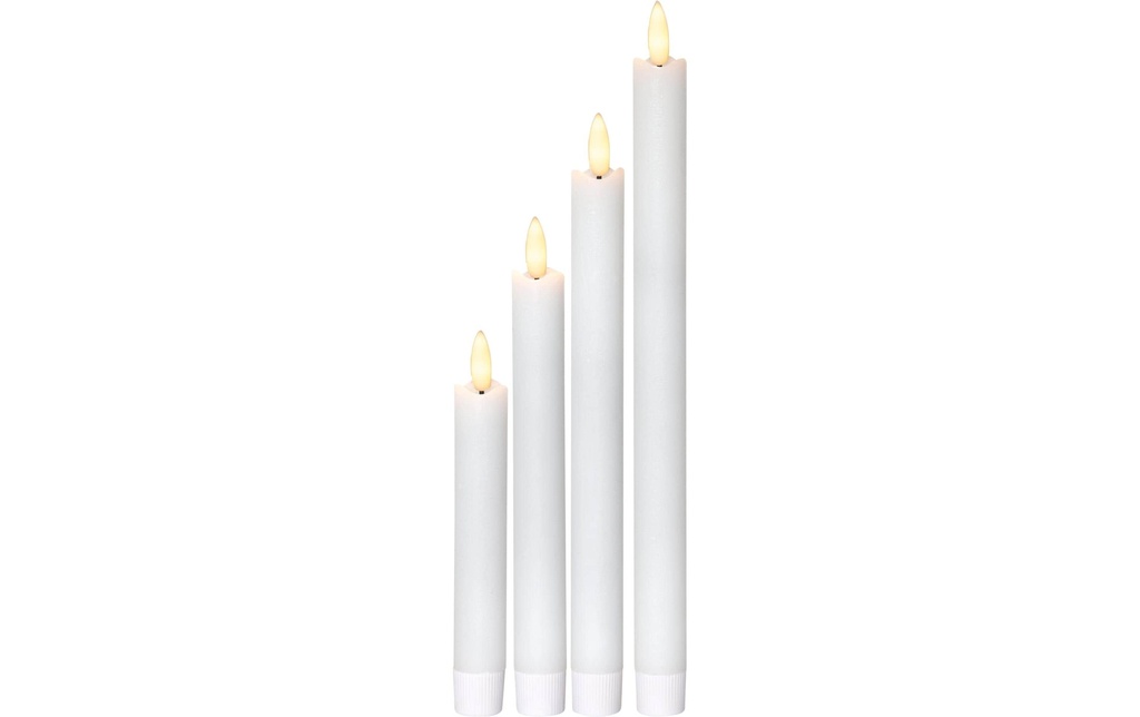 Star Trading Set de bougies LED sur tige Dîner Flamme Ø 2.1x28.5 cm, Blanc, 4 pcs