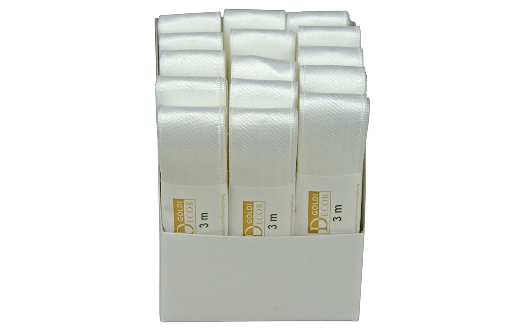 GOLDINA Ruban de satin 25 mm x 3 m, blanc, 1 pièce