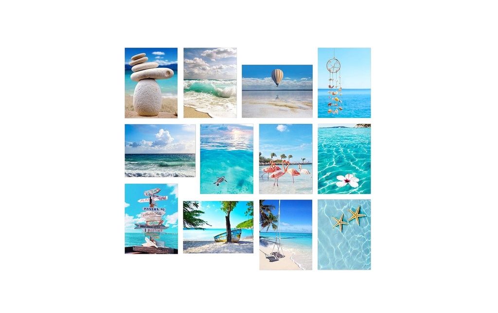 Wallxpert Photo Plage Bleu, 12 pièces, 20x15 cm
