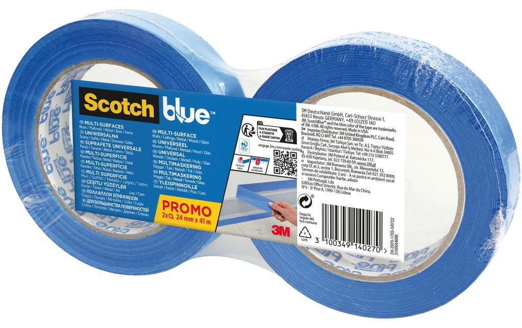 Scotch Ruban de masquage pour peintres 24 mm x 41 m, Bleu