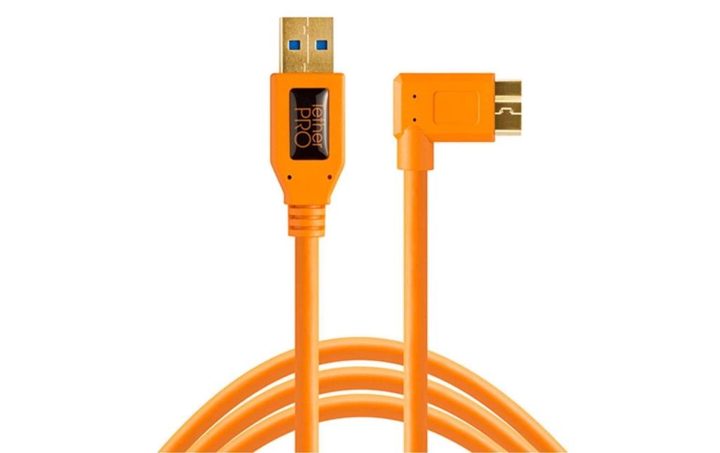 Tether Tools Câble USB 3.0 Micro B Right Angle 4.6 mètres - orange