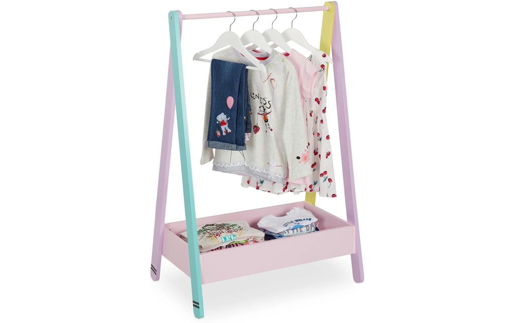 relaxdays Porte-manteaux pour enfants 64,5 x 99 cm, Jaune/Rose/Turquoise