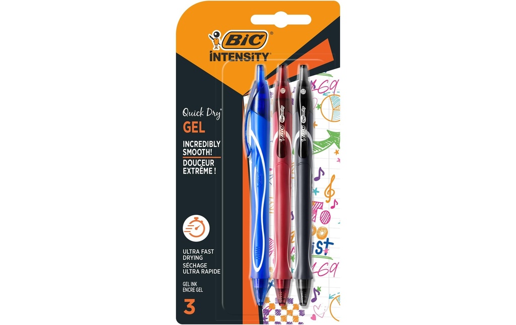 BIC Stylo à encre gel Gel-ocity Quick Dry Set de 3 pièces
