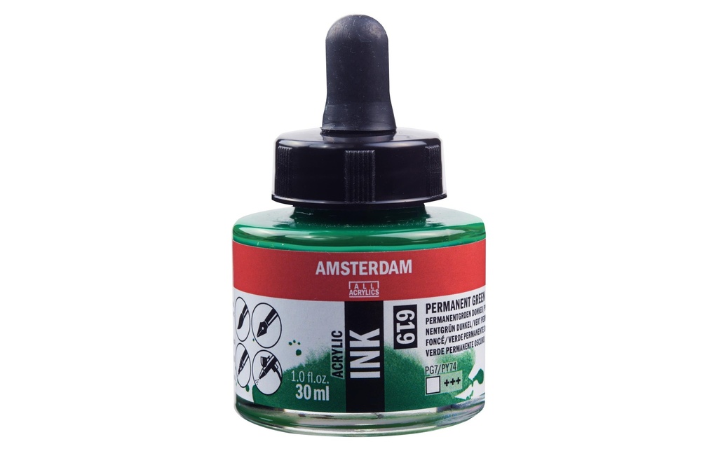 Amsterdam Encre acrylique 619 Vert foncé transparent, 30 ml