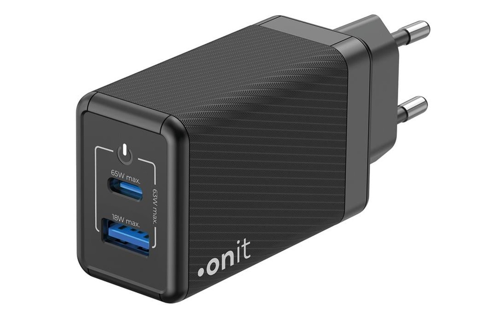 onit Chargeur mural USB Dual QC4+ 65 W GaN Noir