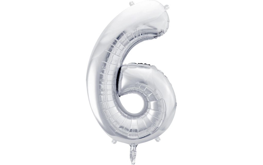 Partydeco Ballon en aluminium Chiffre 6 grand 86 cm, argent, 1 pièce