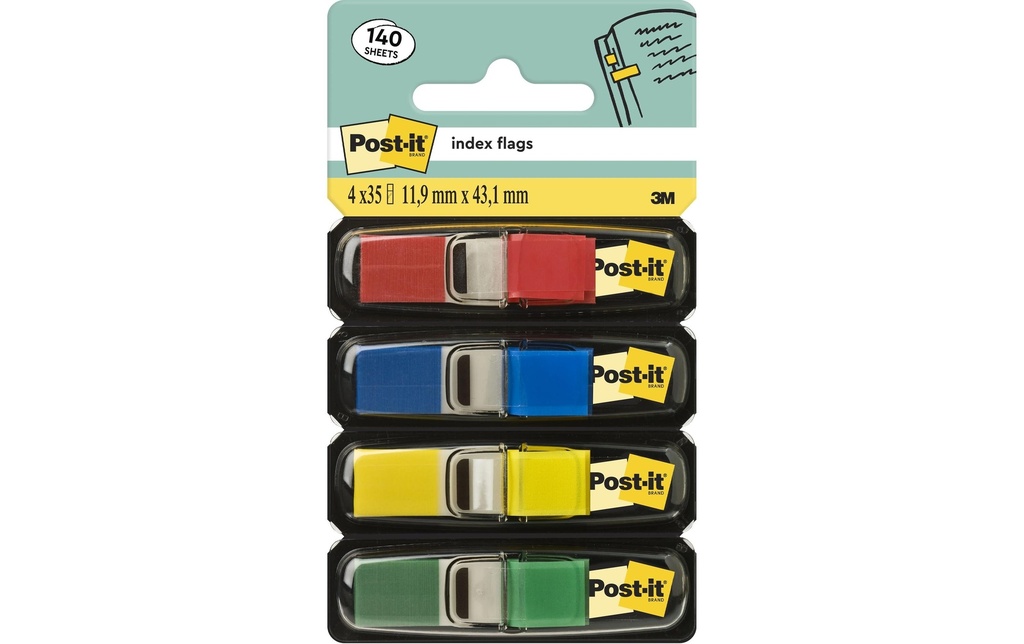 Post-it Marque-page Index Bleu/Rouge/Vert/Jaune, 4 Pièce/s