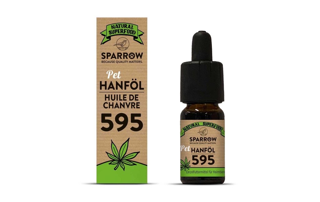 Sparrow Supplément alimentaire pour chiens Huile de chanvre 595 avec CBD, 10 ml
