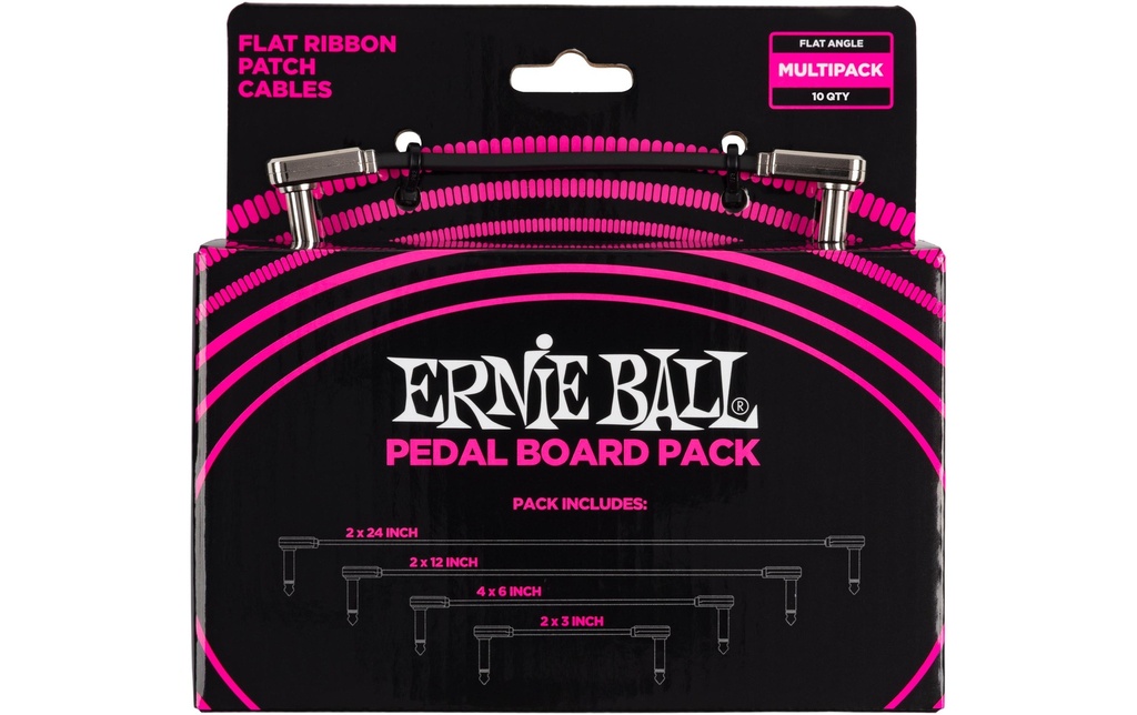 Ernie Ball Câble patch 6224 Flat Ribbon Multi-Pack - 0.07 m/0.15 m/0.3 m/0.69 m, Noir