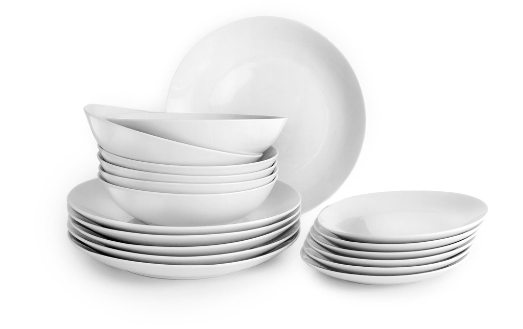 Ibili Set d'assiettes Bolonia 19.1+20.4+27 cm 18 pièces, Blanc