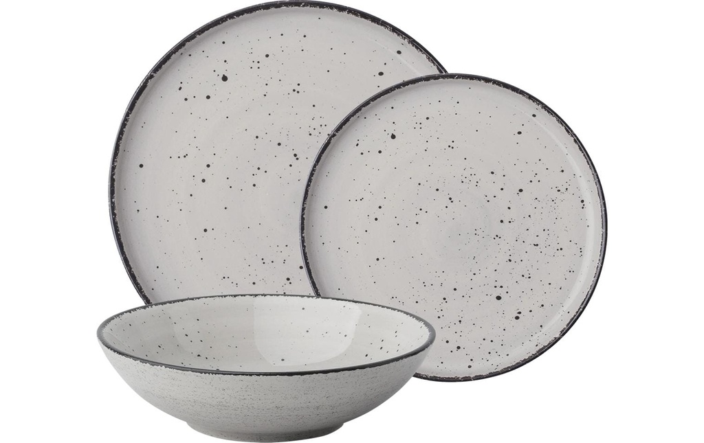 Lunasol Set d’assiettes Gaya Atelier light grey speckled 18 pcs.