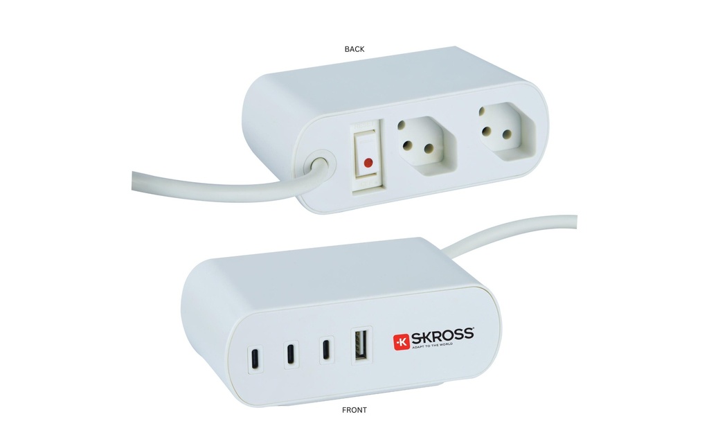 SKROSS Bloc multiprises Station d'accueil 2xT13, 3xUSB-C, 1xUSB-A, 3 m