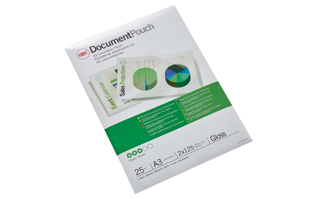 GBC Film laminé Document A3, 125 mic, 25 pièces, brillant