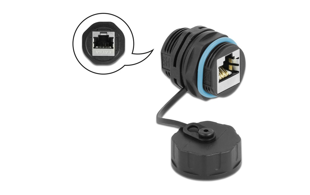 Delock Accouplement RJ-45, Cat.6A, bleu, étanche, bouchon 1 Pièce/s