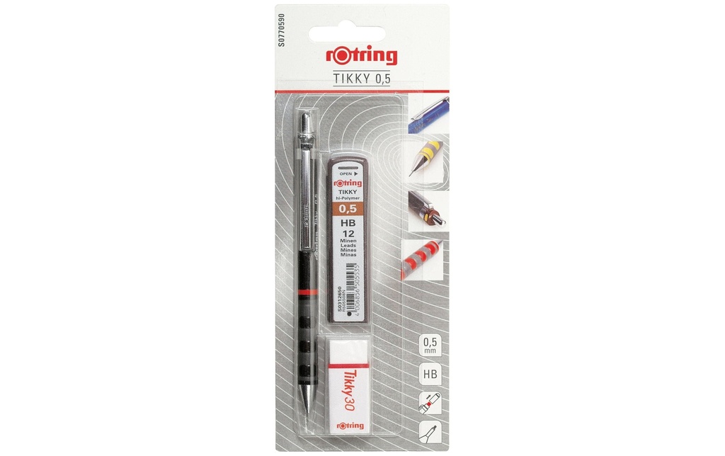 Rotring Porte-mines Tikky HB, 0.5 mm, boîte de mines incluse