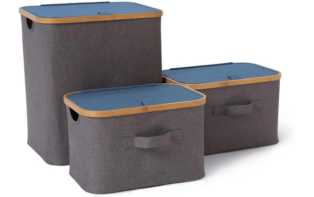 Lumaland Boîte de rangement avec couvercle 3 pièces, Gris