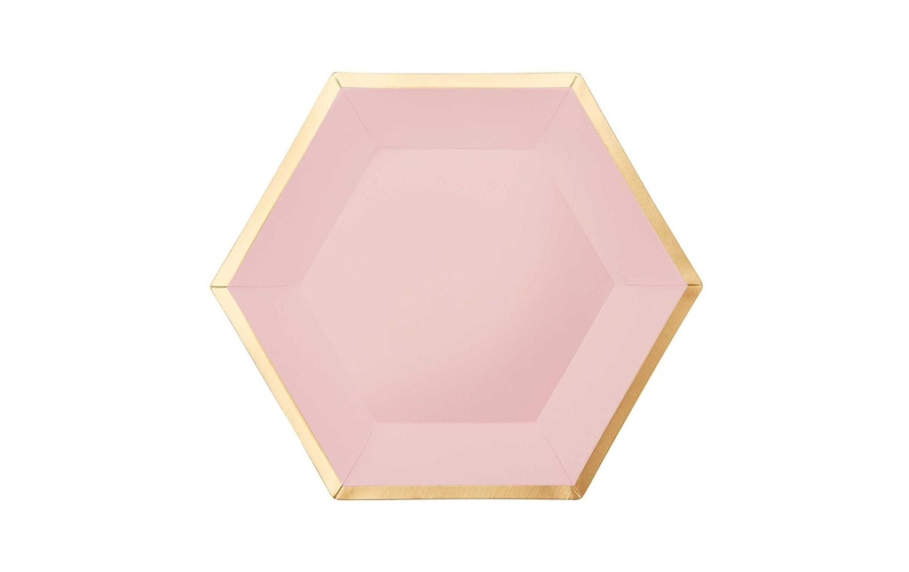 Rico Design Assiettes jetables Hexagone 16 cm, 10 Pièce/s, Doré/Rose