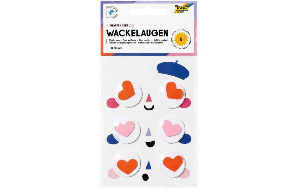 Folia Yeux vacillants  Hearts, Ø 30 mm, 6 pièces