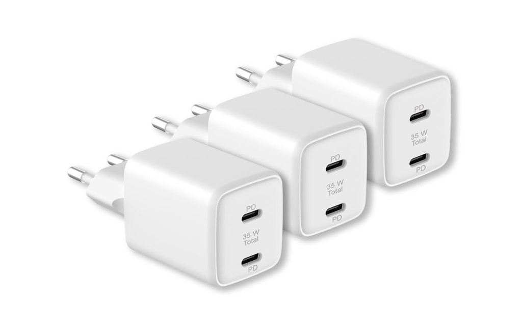 LMP Chargeur mural USB Double alimentation USB-C 35 W 3 pièces