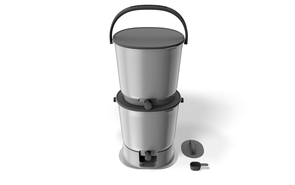 Bokashi Composteur Essential, Gris, set de 2, terre incluse