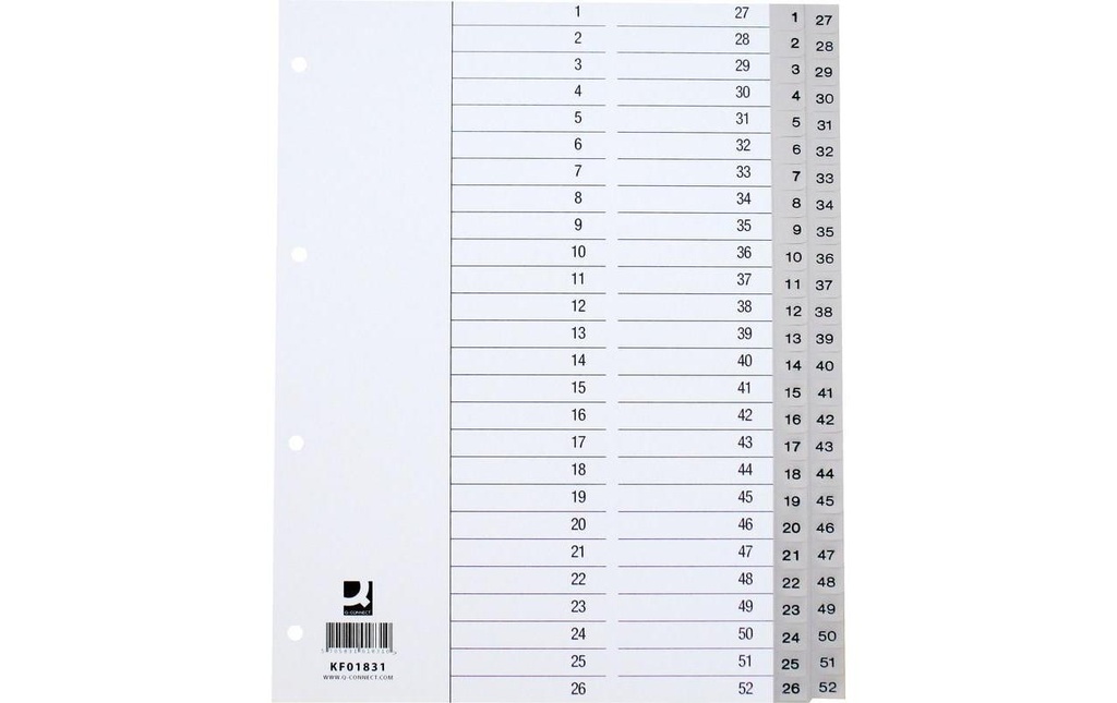 [421352008] Q-CONNECT Répertoire plast.A4 1-52 gris