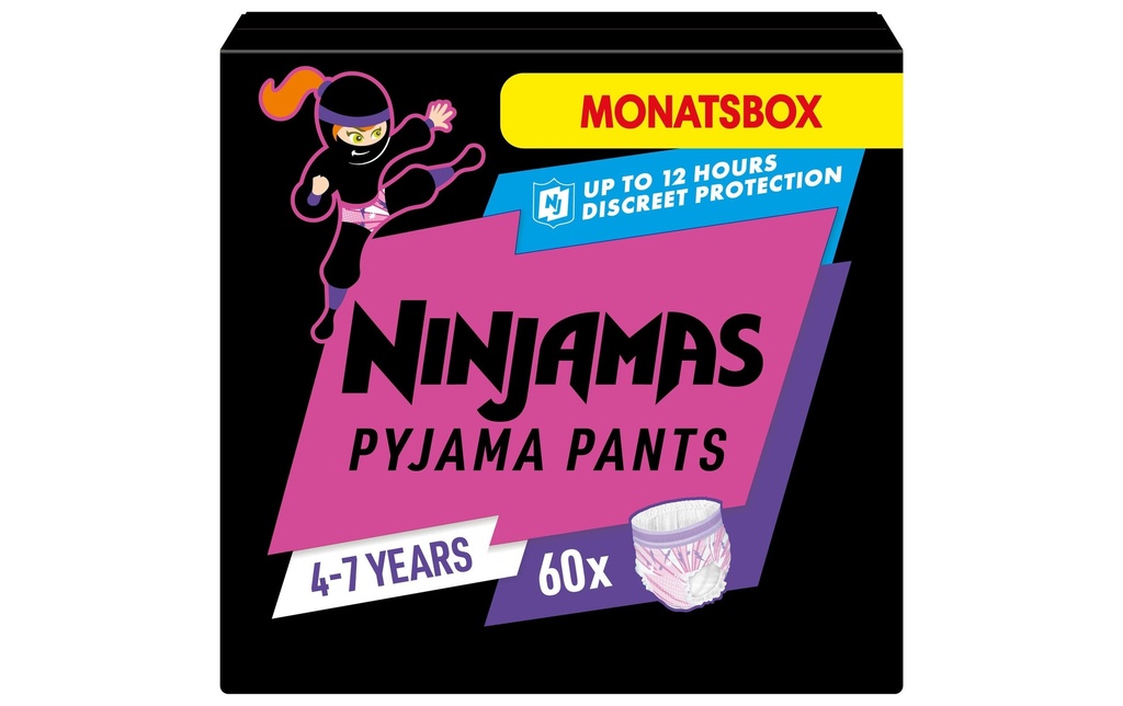 Pampers Couches de nuit Les filles de Ninjama 4-7 ans, 60 pièces
