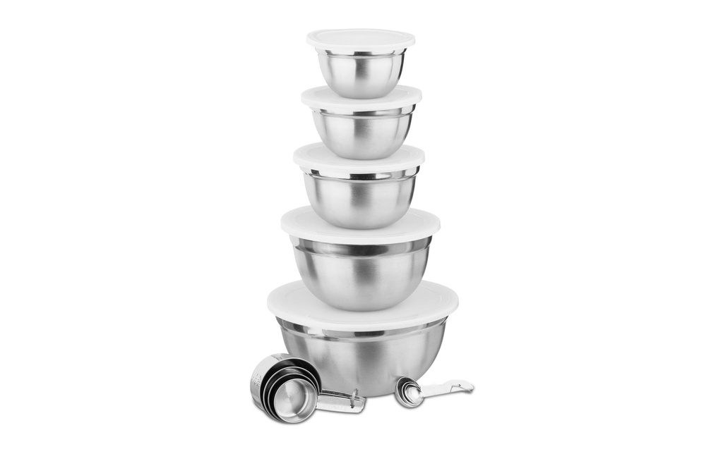relaxdays Bol 14.5 cm/16 cm/18 cm/21.5 cm/26 cm,Argenté/Blanc