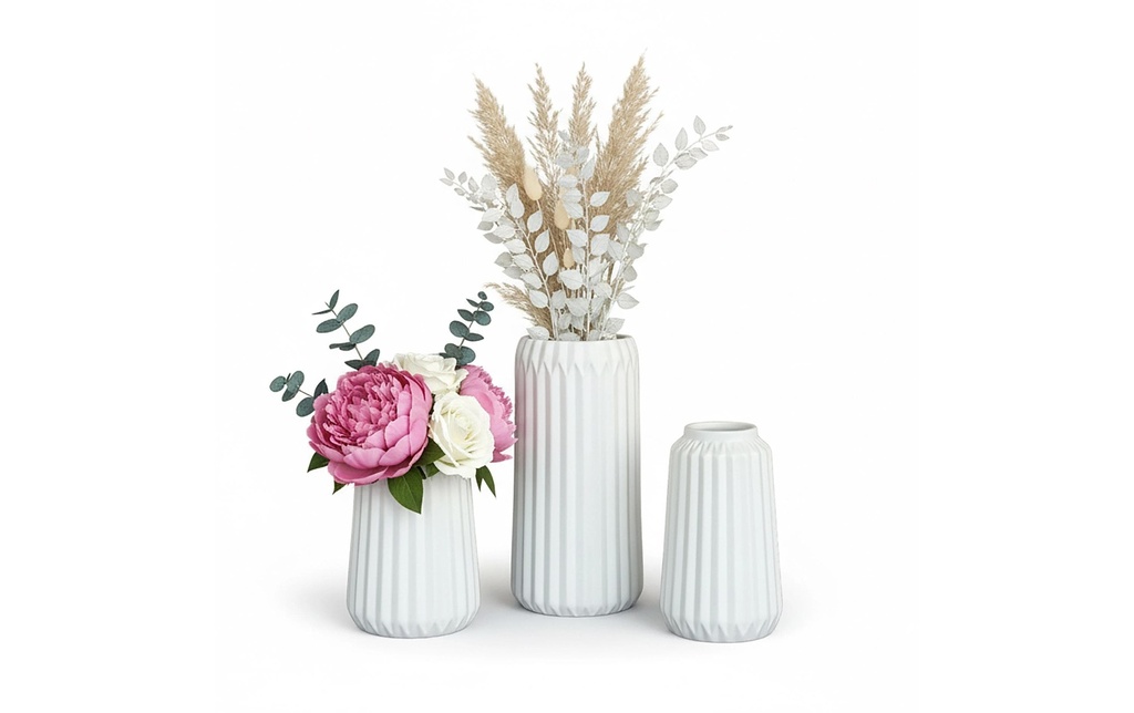 relaxdays Ensemble de vases 3 pièces, blanc