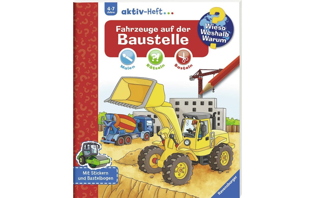 Ravensburger Livres pratiques pour enfants WWW aktiv-Heft – Fahrzeuge auf der Baustelle