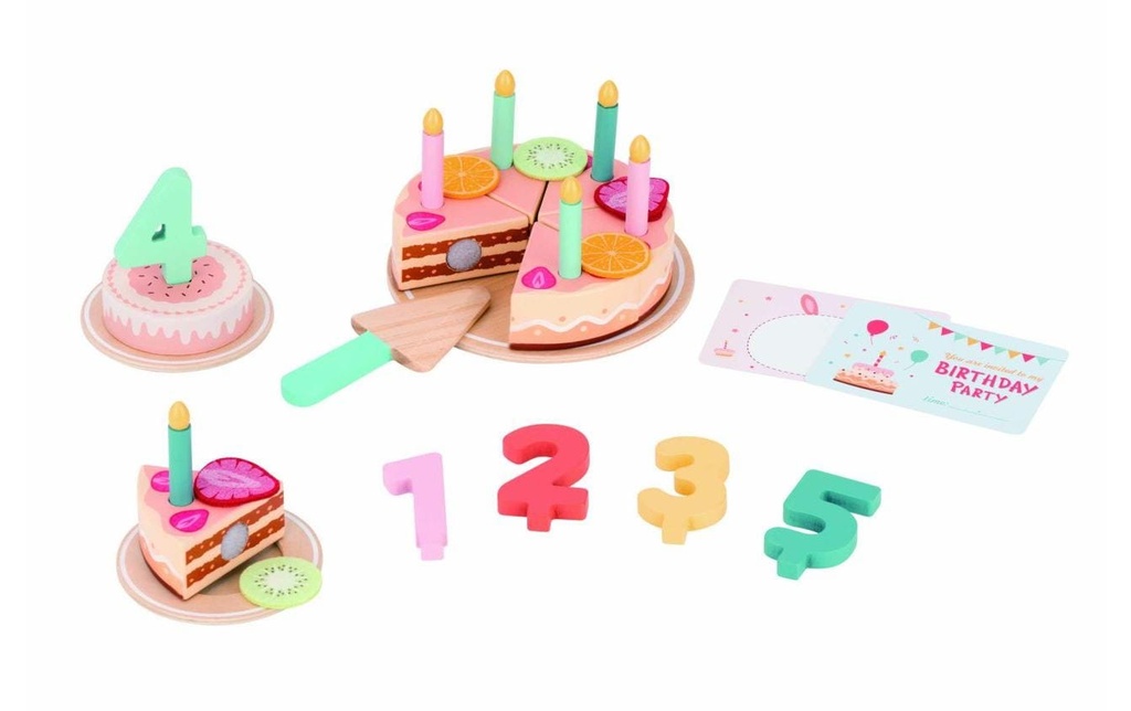 Spielba Holzspielwaren Aliments jouets Gâteau d'anniversaire à découper