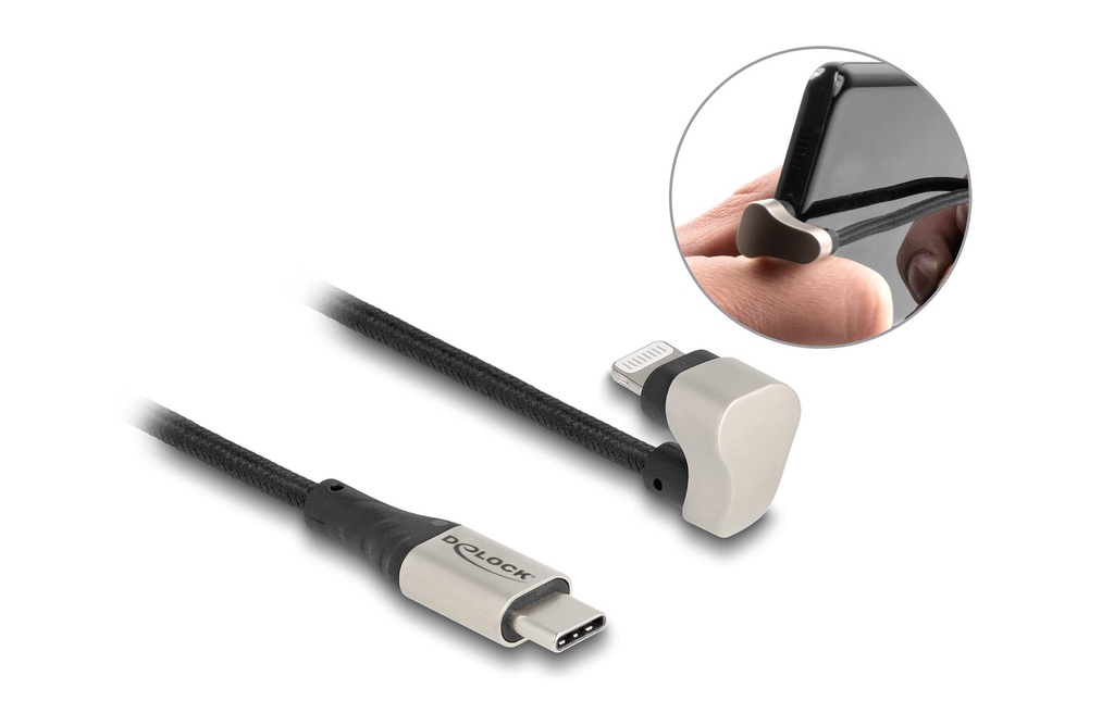 Delock Câble USB 2.0 coudé à 180 USB-C - Lightning 1 m