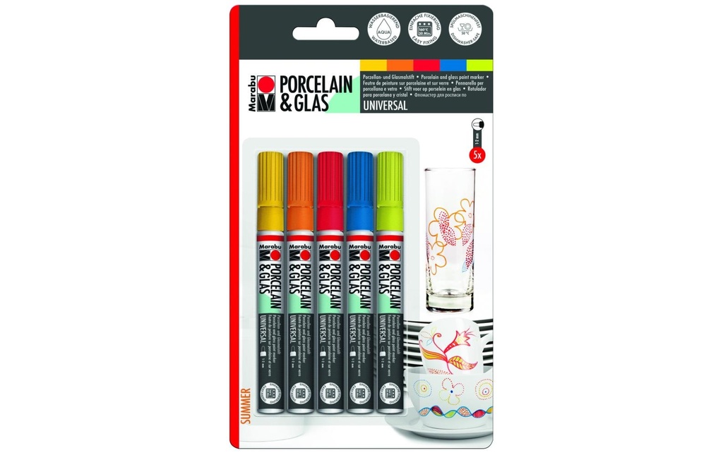 Marabu Marqueurs pour porcelaine et verre Summer 5 pièces