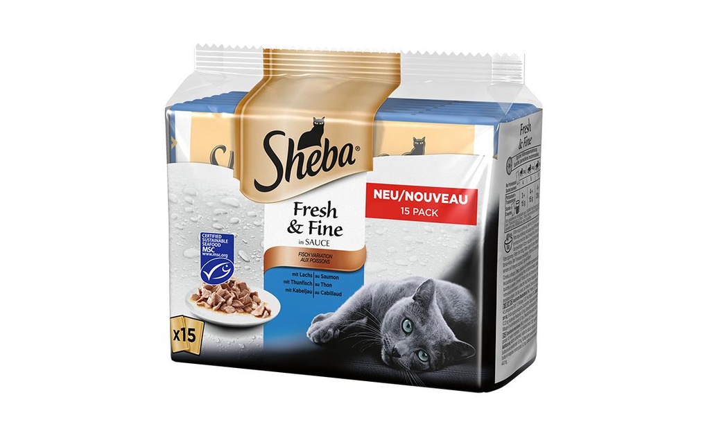 Sheba Alimentation humide Fresh & Fine en sauce Variation de poisson, 15 x 50 g