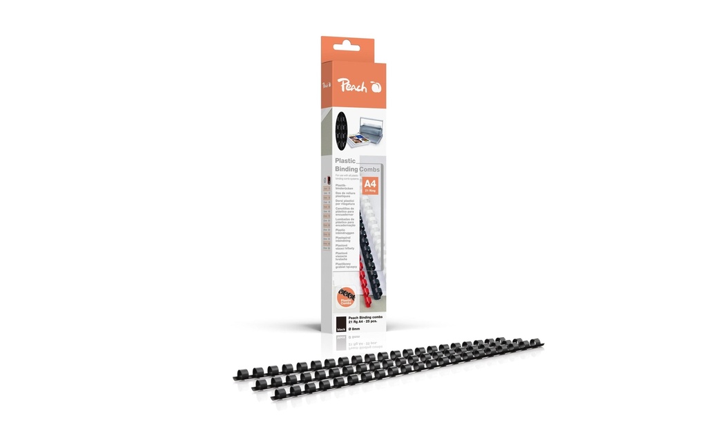 Peach Peigne de reliure 8 mm Noir, 25 pièces