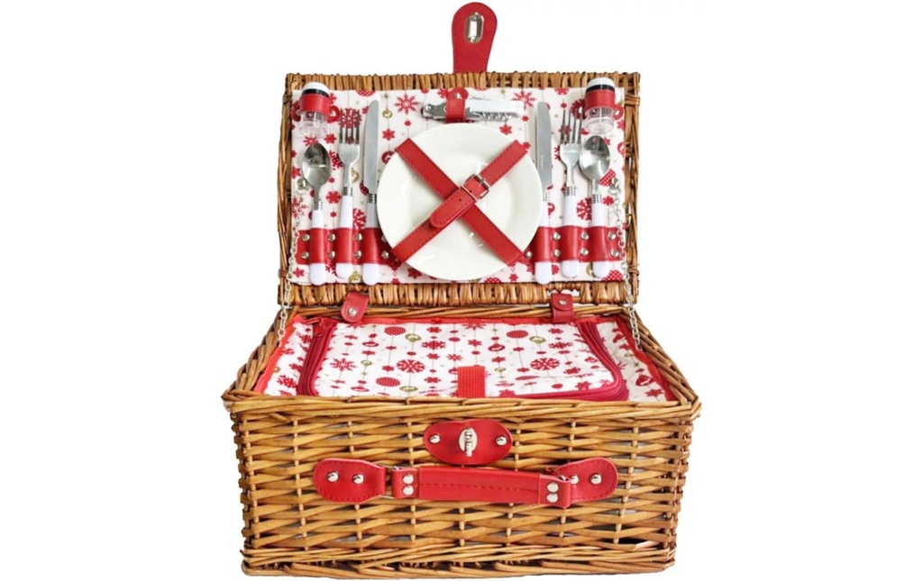 Dameco Panier de pique-nique pour 2 personnes 13-pièce, rouge/marron