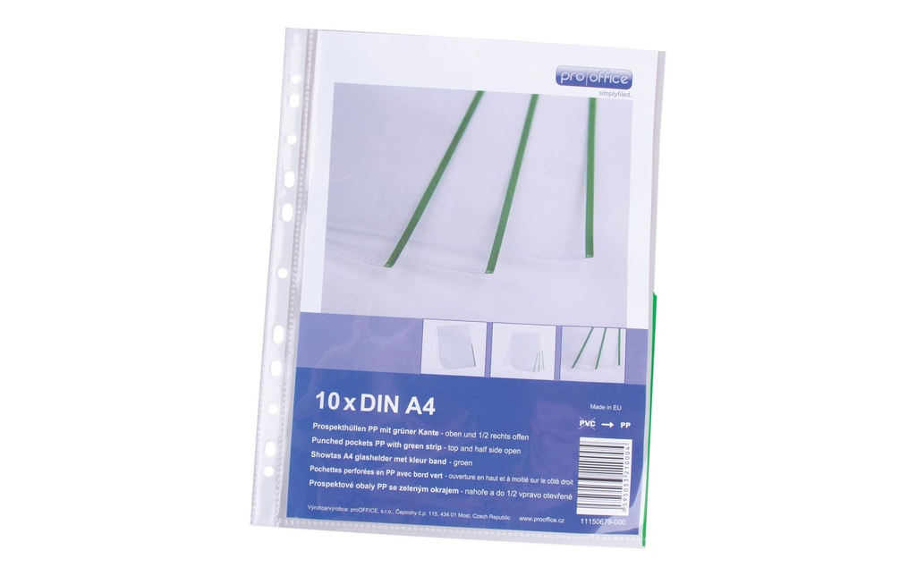 ProOffice Pochette de présentation A4, Transparent/Vert, 10 pièces