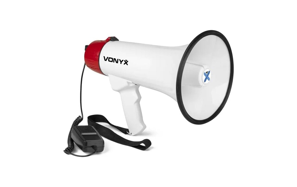 Vonyx Mégaphone MEG045 Sirène 45 W Bluetooth USB MicroSD Blanc Rouge